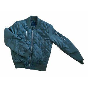 Love Tree Bomber Jacket Medium Army Green Zipper Accent Cropped Quilted
